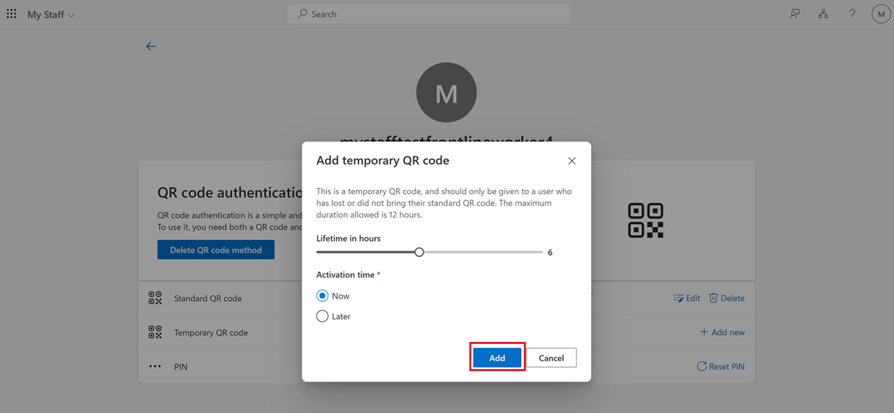 Screenshot that shows how to set the expiration date for a temporary QR code.