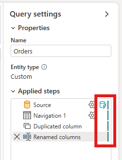 Dataflow Gen2 でのクエリ エディターのスクリーンショット。