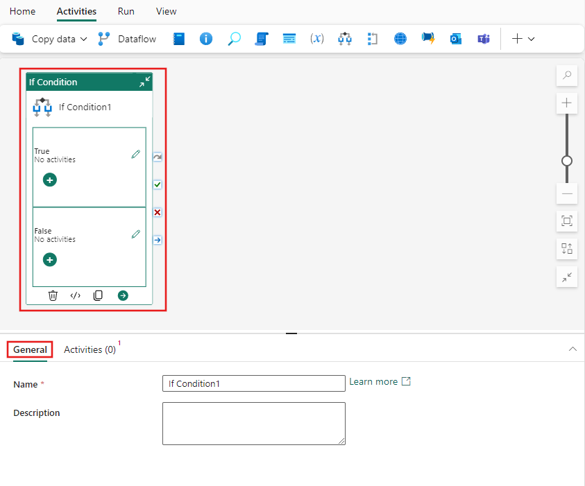 Screenshot showing the General settings tab of the If Condition activity.