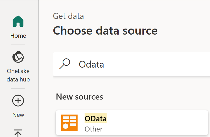 OData コネクタの選択を示すスクリーンショット。