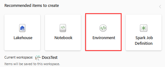 Data Engineering での環境の作成のスクリーンショット。