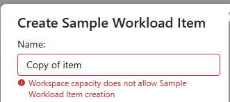 サンプル ワークロード項目に名前を付けるための UI のスクリーンショット。