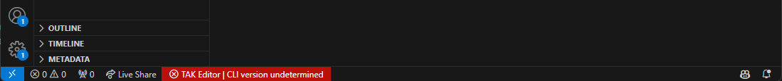 TAK CLI バージョンが未確定であることを示すステータス バー項目のスクリーンショット