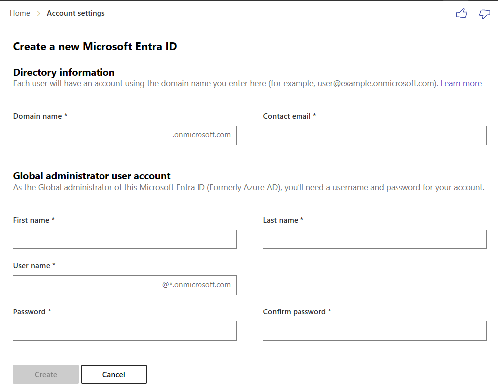 新しい Microsoft Entra ID の作成イメージ