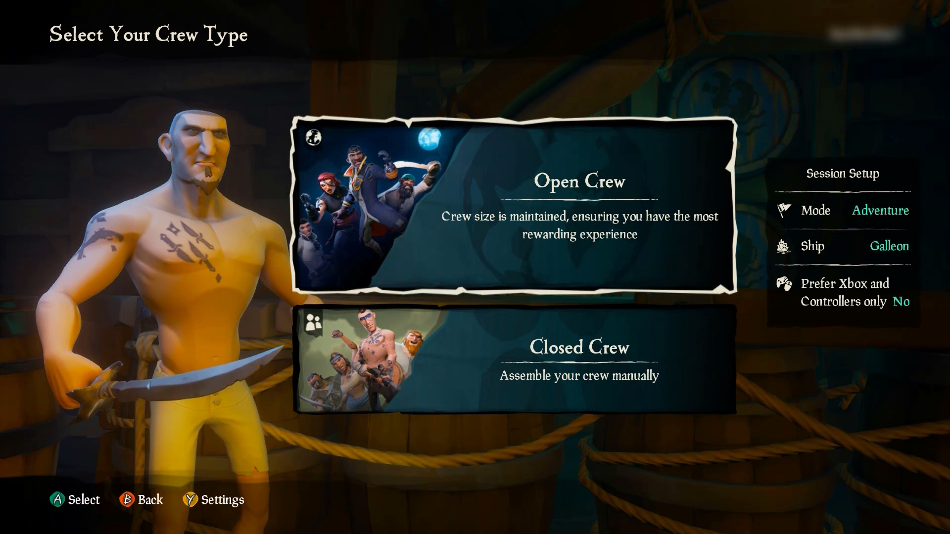 クルーが Sea of Thieves からメニューを選択します。