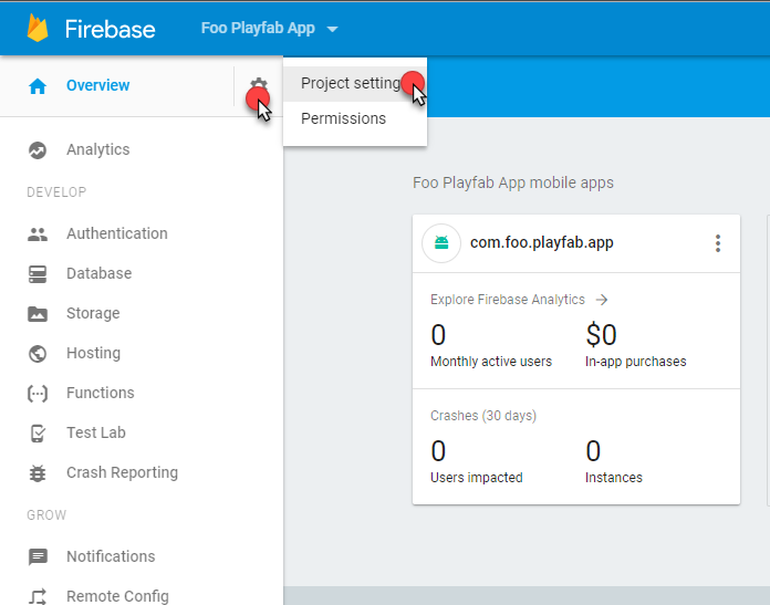 Firebase - プロジェクトの設定