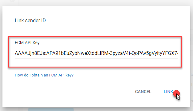 Google Play - 送信者 ID へのリンク - FCM API キーの追加
