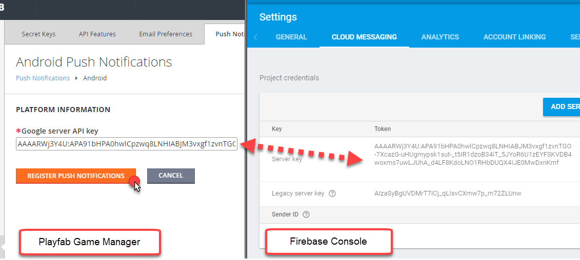 PlayFab - Firebase コンソール - サーバー API キーの追加