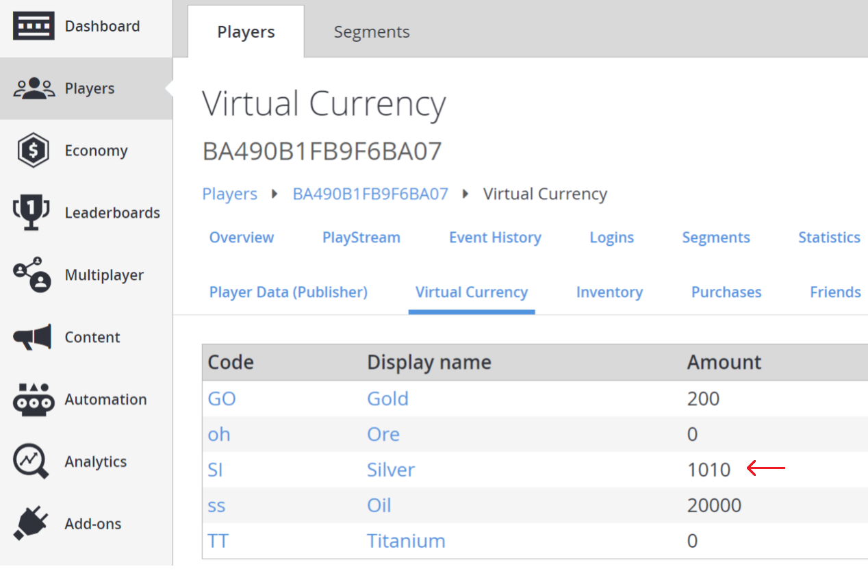 ゲーム マネージャー - プレイヤー 2 - 仮想通貨金額の確認