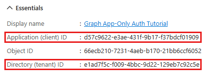 新しいアプリ登録のアプリケーション ID のスクリーンショット