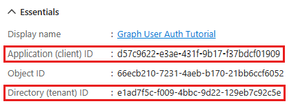 新しいアプリ登録のアプリケーション ID のスクリーンショット