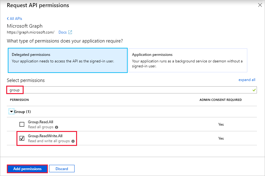 [API のアクセス許可の要求] ブレードのスクリーン ショット