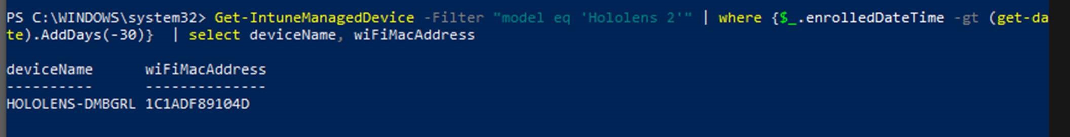 PowerShell 経由の MAC アドレス。