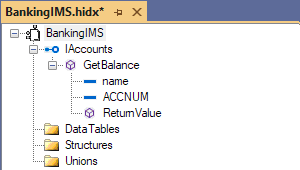 HIS Designerの IMS のメタデータ成果物設計ビューを示すスクリーンショット。