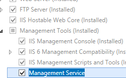 Windows Server 2012 で選択された管理サービスを示すスクリーンショット。