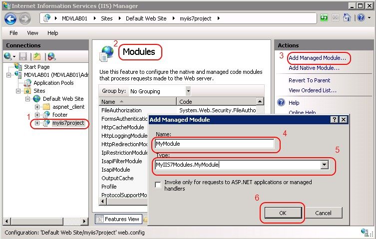 IIS7 モジュールの追加