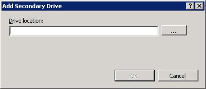 [セカンダリ ドライブの追加] ダイアログ ボックスのスクリーンショット。[ドライブの場所] ボックスが表示されます。