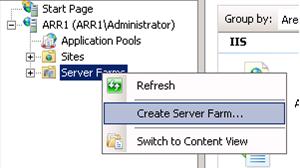サーバー ファームを右クリックしてサーバー ファームの作成にアクセスするスクリーンショット。