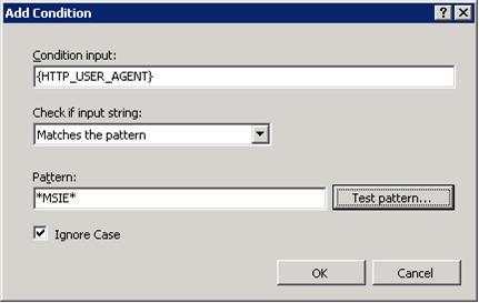 Condition input as curly brace H T T P アンダースコア USER アンダースコア AGENT 中かっことパターン (アスタリスク M I S E アスタリスク) のスクリーンショット。