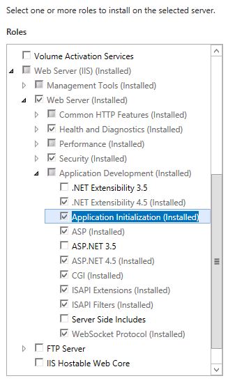 Windows Server 2012 にインストールされているアプリケーション初期化機能を示すスクリーンショット。