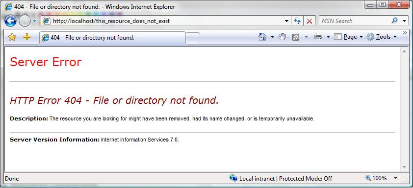 Internet Explorer で H T T P エラー 404 ファイルまたはディレクトリが見つからない Web ページのスクリーンショット。