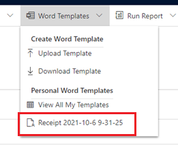 New receipt on the Word Templates menu