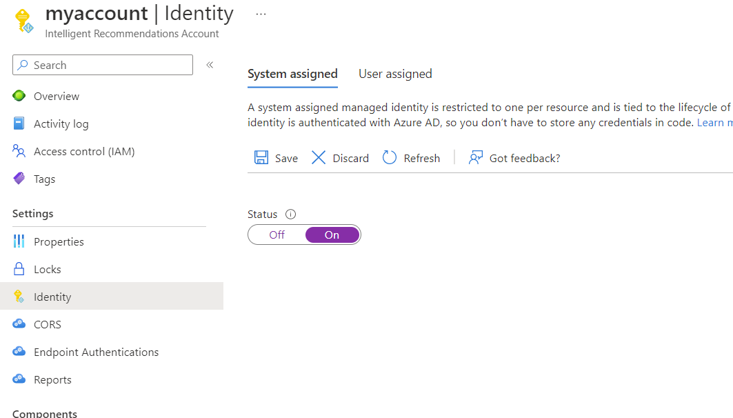  IR アカウントのシステム割り当て ID ステータス。