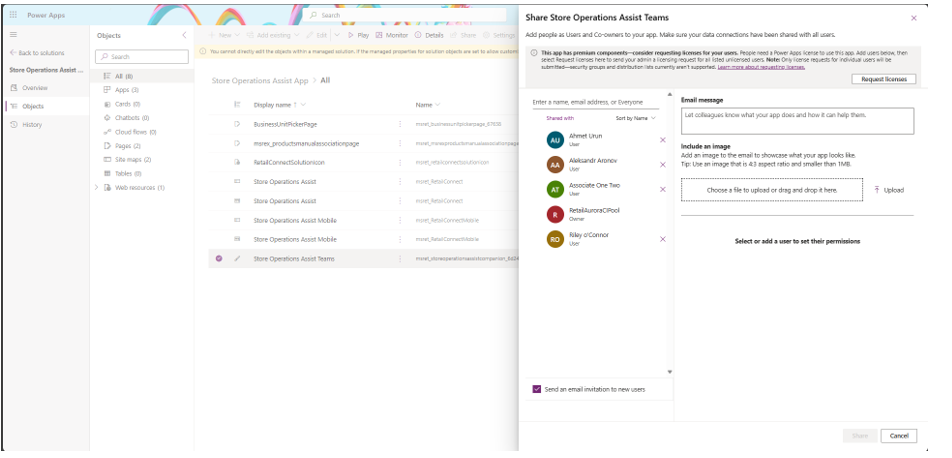 Store Operations Teams を共有しているスクリーンショット。