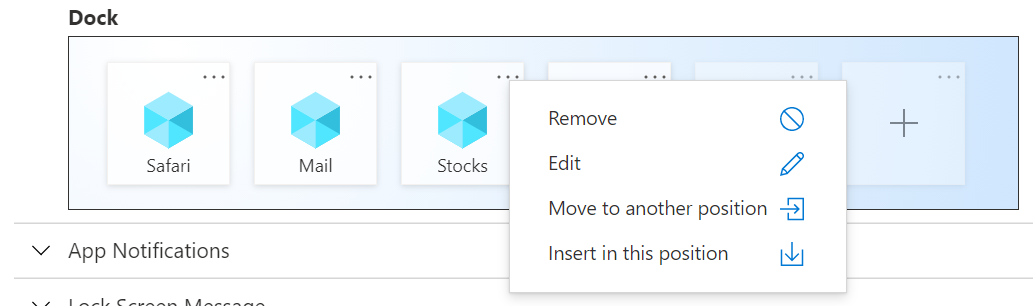 Microsoft Intuneでの iOS/iPadOS ホーム画面レイアウトのドック設定のサンプル