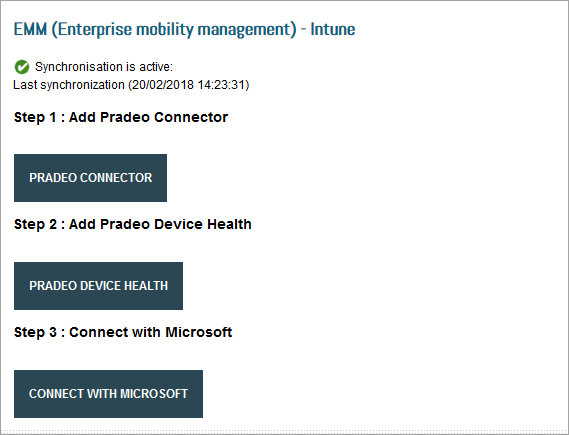 Pradeo EMM Intune ウィンドウのスクリーンショット