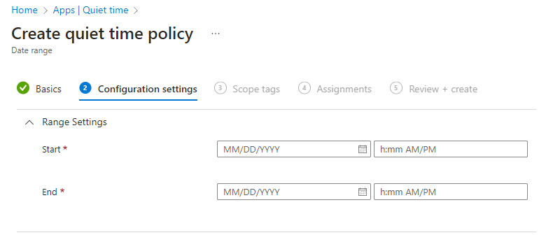Microsoft Intuneの静かな時間 - 日付範囲の構成ポリシーのスクリーンショット