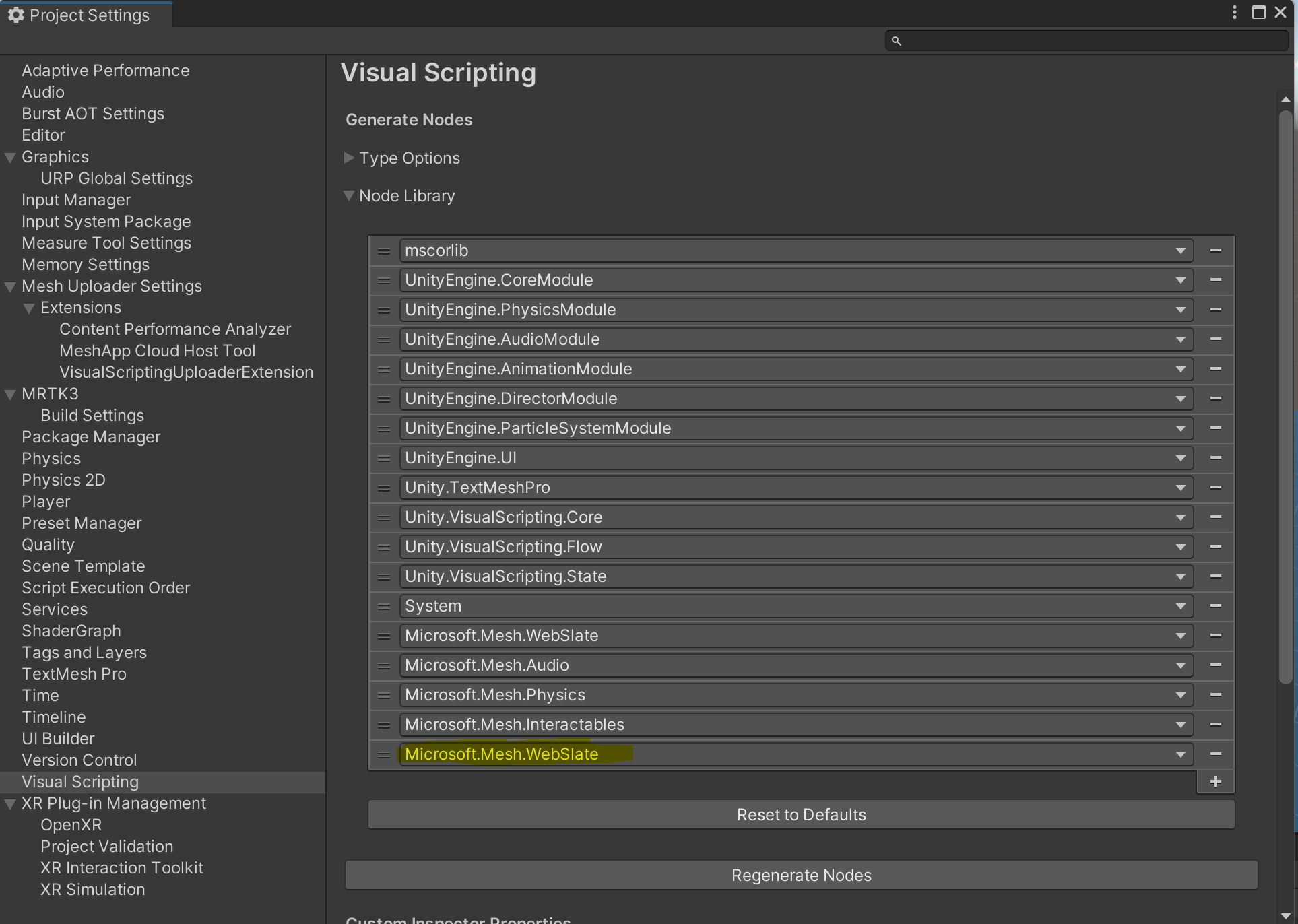 [Node Library] に追加された Webslate のスクリーンショット。