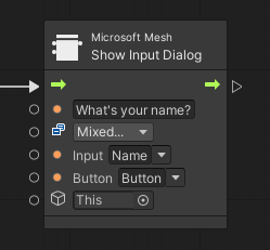 Mesh Toolkit の Show Input Dialog の Visual Scripting ノードのスクリーンショット。