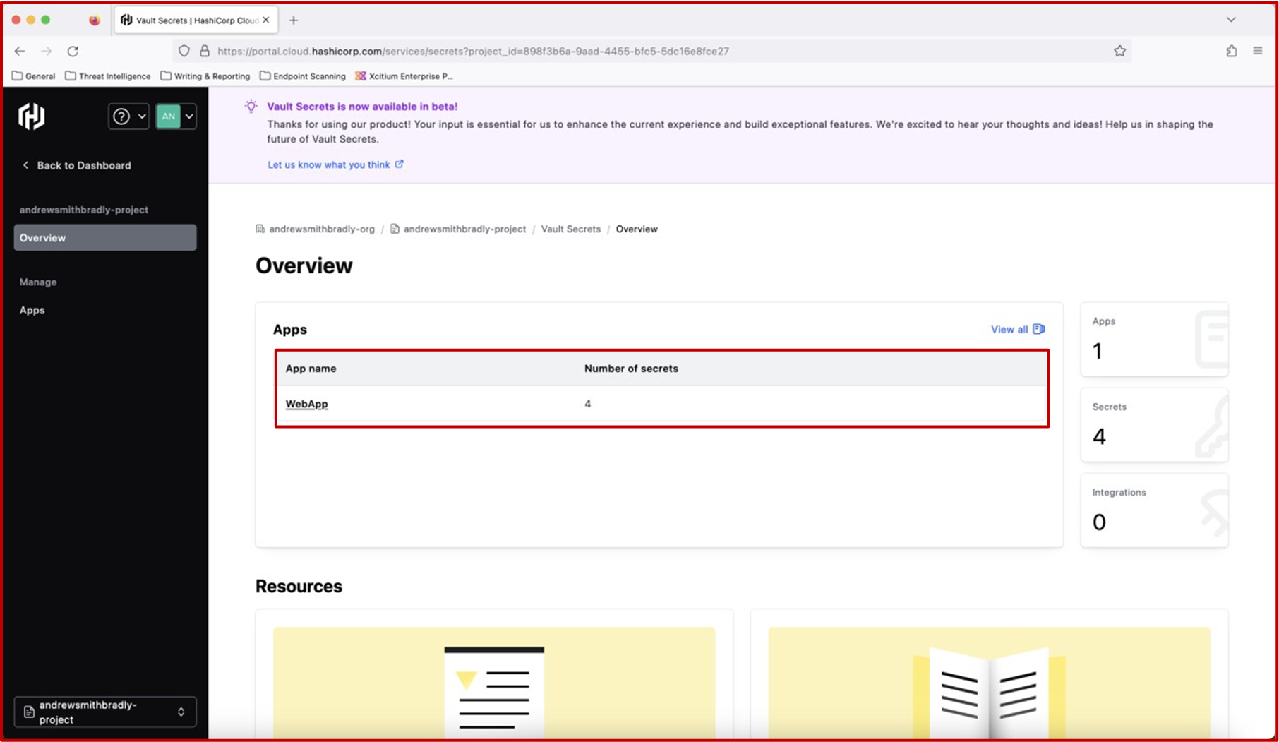 Hashicorp Vaults ダッシュボード。