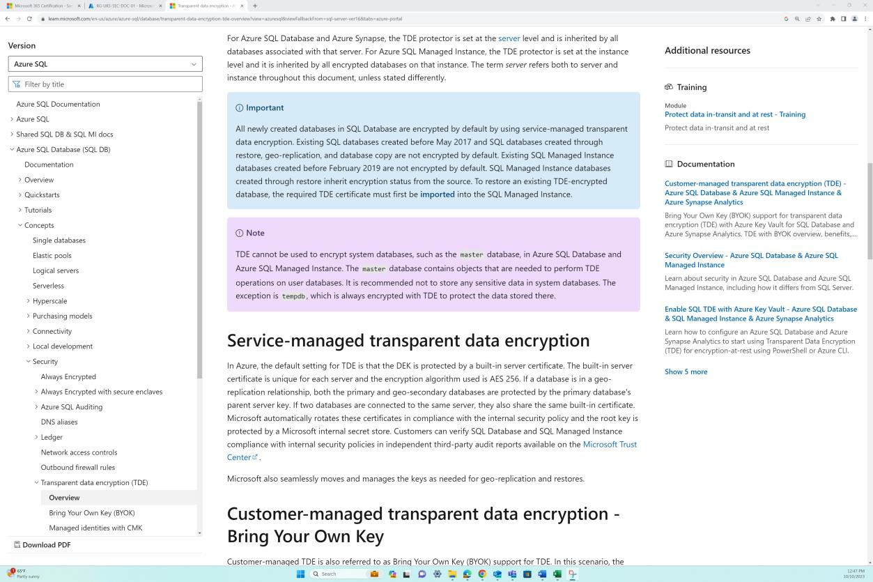 Microsoft learn Azure SQL ドキュメント。