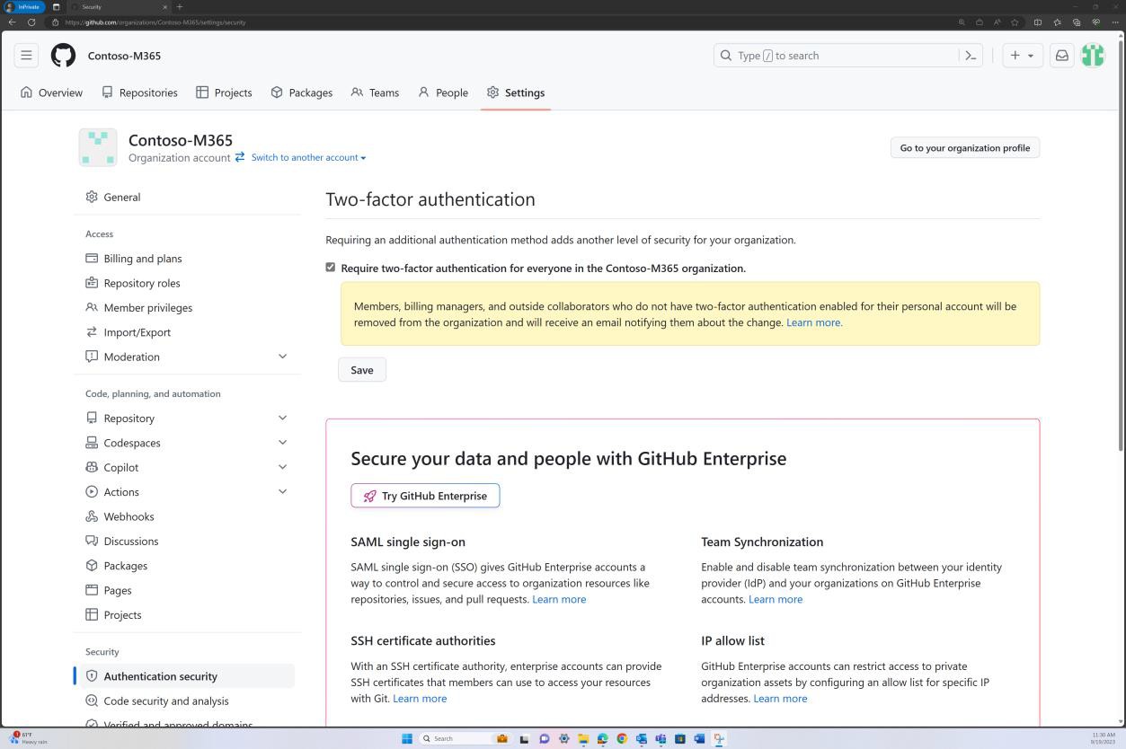 GitHub 組織の設定。