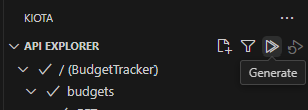 Kiota API エクスプローラーの [生成] ボタン