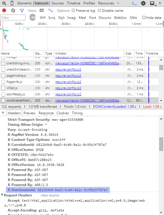 Figure 12 You can use the Chrome developer tools to retrieve a session ID.