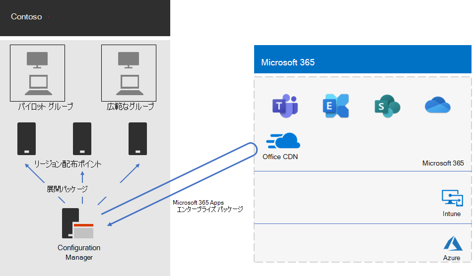 Microsoft 365 Apps for enterprise用の Contoso デプロイ インフラストラクチャ。