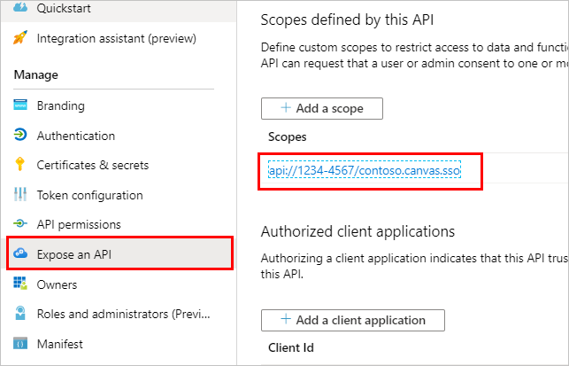 スコープの API を強調表示したスクリーンショット。