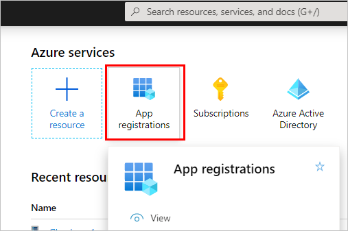 Azure サービスでのアプリの登録を示すスクリーンショット。