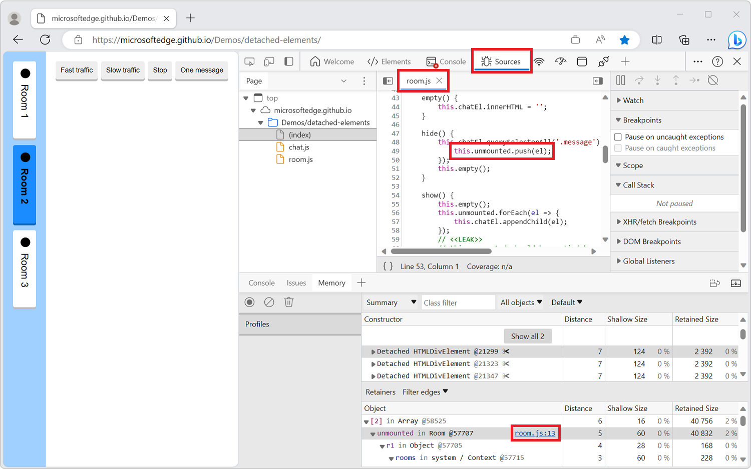 デタッチされた要素を保持している JavaScript の識別