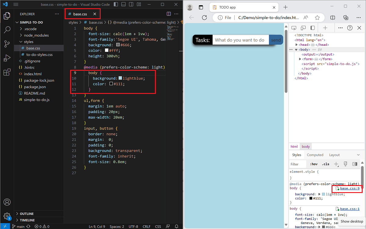 ルート フォルダー ファイルを使用して Visual Studio Code を開き、選択したファイルを開きます