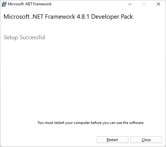 .NET Framework のインストールに成功しました