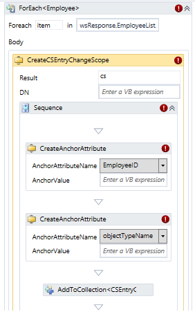 CS エントリ変更スコープ アクティビティを作成する