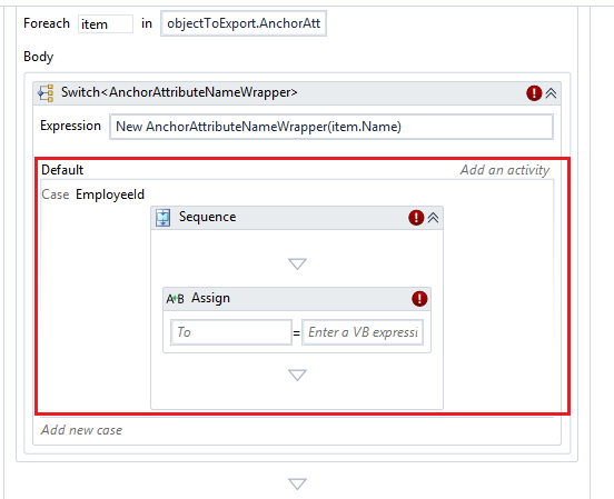 Employee I d の新しいケースを追加する方法を示すスクリーンショット。