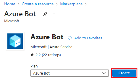 Azure ボットの作成を示すスクリーンショット。