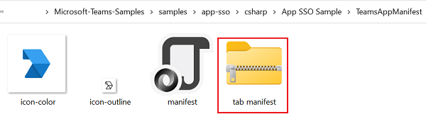 タブ マニフェスト zip フォルダーが赤で強調表示されているマニフェスト フォルダーのスクリーンショット。