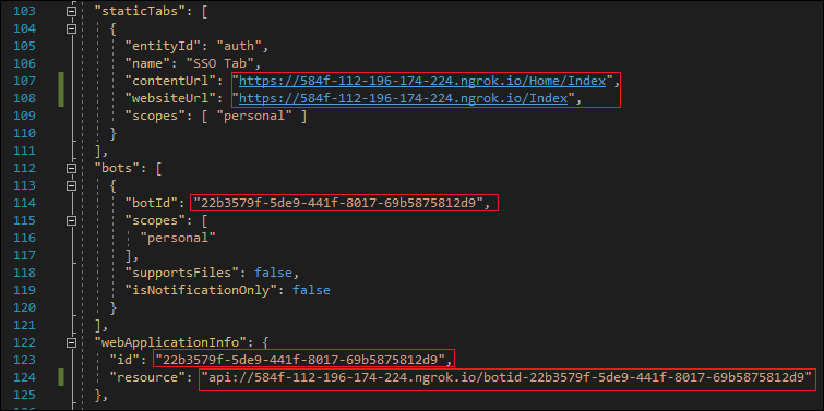 値が赤で強調表示されているmanifest.json ファイルのスクリーンショット。