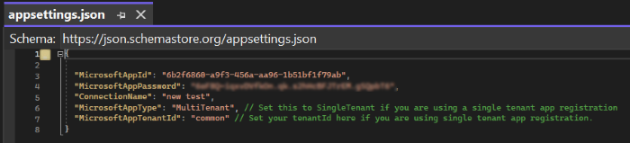 スクリーンショットは、appsettings json を示しています。